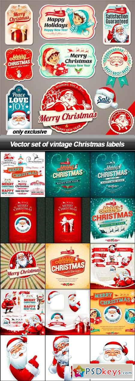 Vector set of vintage Christmas labels - 16 EPS
