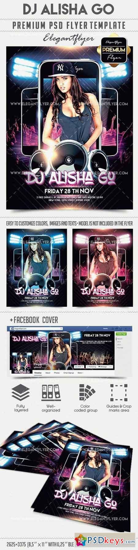 DJ Alisha Go  Flyer PSD Template + Facebook Cover