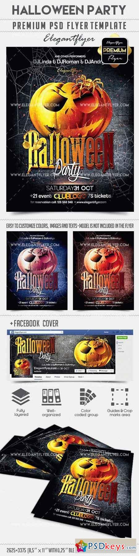 Halloween Party  Flyer PSD Template + Facebook Cover