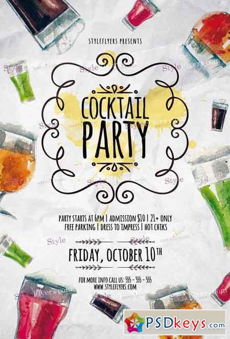 Cocktail Party PSD Flyer Template + Facebook Cover