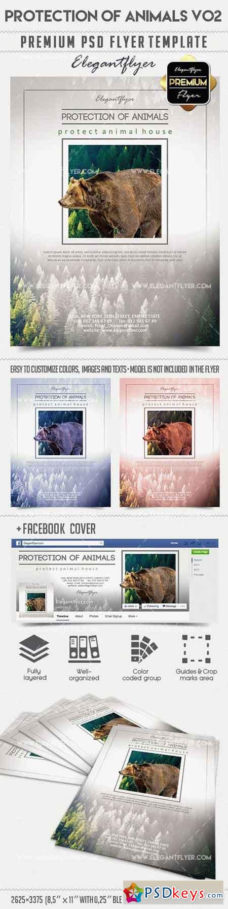 Protection Of Animals V02  Flyer PSD Template + Facebook Cover