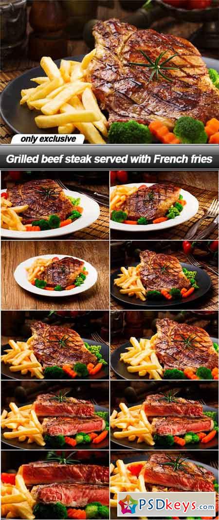 Grilled beef steak served with French fries - 10 UHQ JPEG