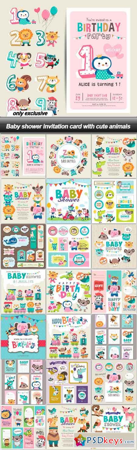 Baby shower invitation card with cute animals - 21 EPS