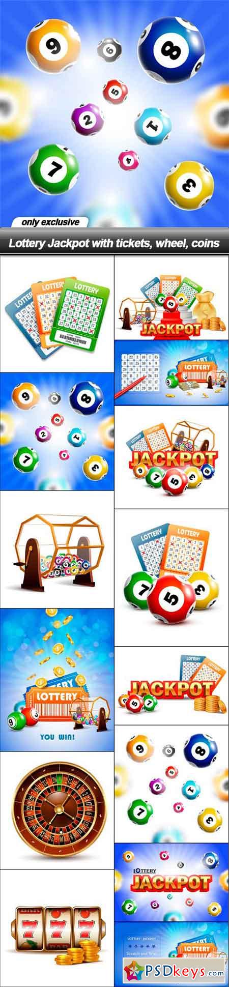 Lottery Jackpot with tickets, wheel, coins - 14 EPS