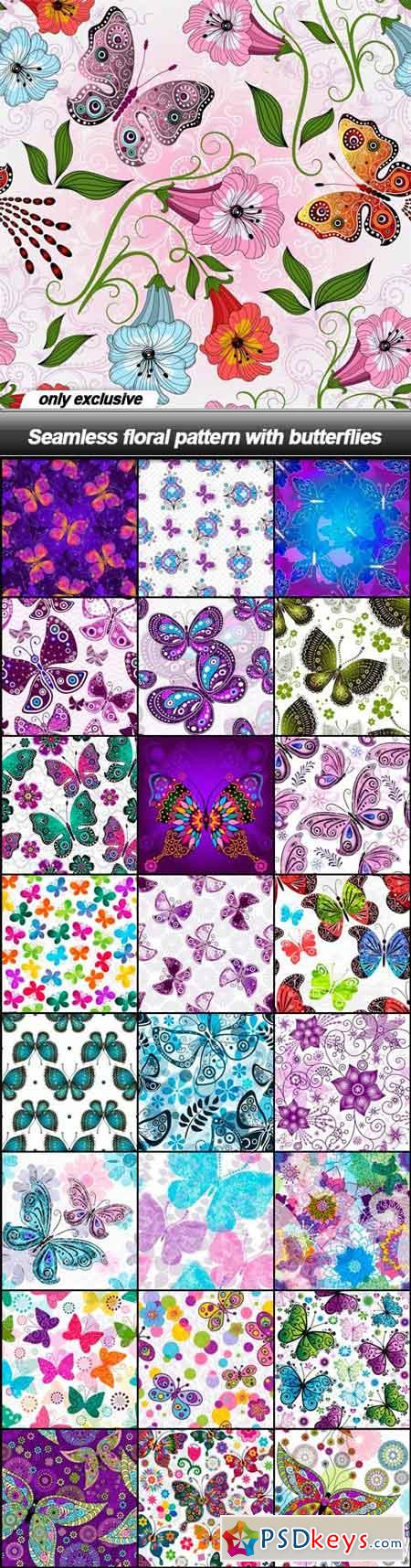 Seamless floral pattern with butterflies - 25 EPS