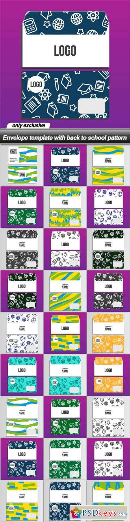 Envelope template with back to school pattern - 26 EPS
