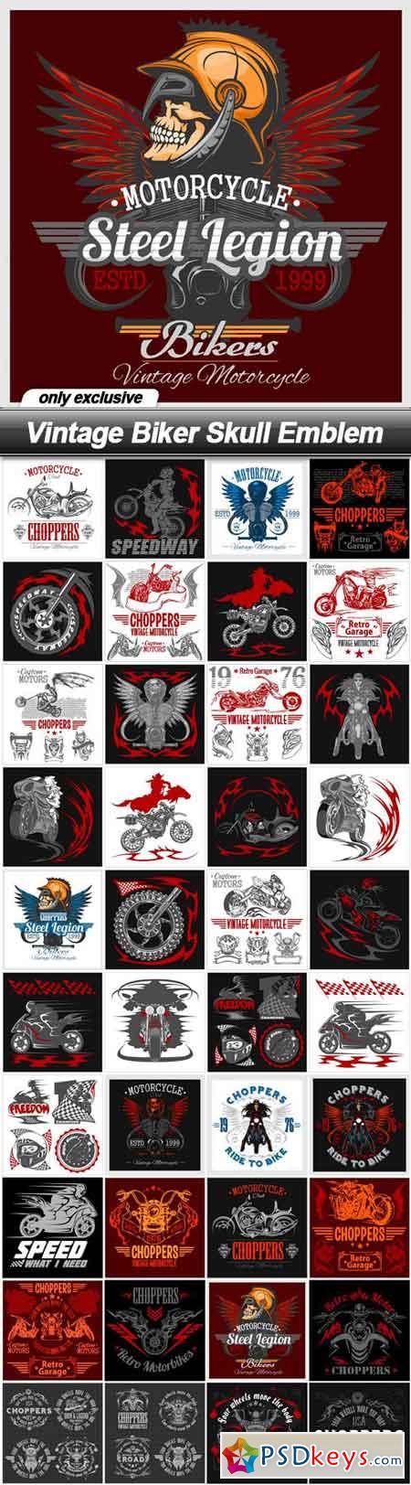 Vintage Biker Skull Emblem - 40 EPS
