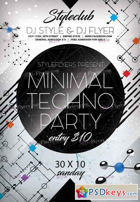 Minimal Techno Party PSD Flyer Template + Facebook Cover