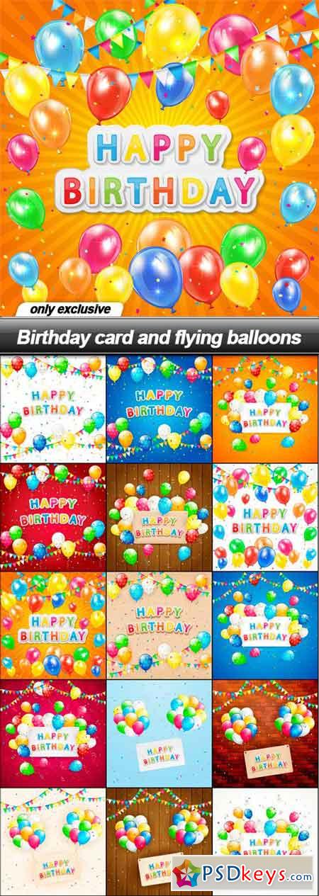 Birthday card and flying balloons - 15 EPS