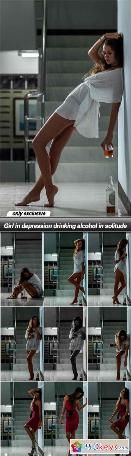 Girl in depression drinking alcohol in solitude - 10 UHQ JPEG