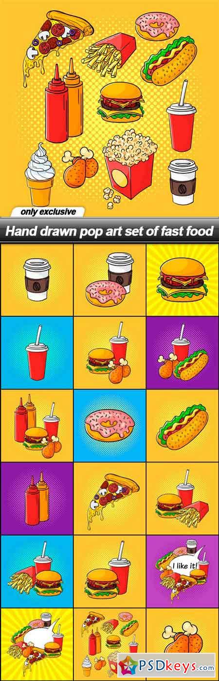 Hand drawn pop art set of fast food - 18 EPS