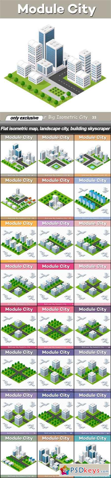 Flat isometric map, landscape city, building skyscraper - 24 EPS