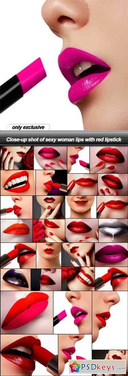Close-up shot of sexy woman lips with red lipstick - 30 UHQ JPEG