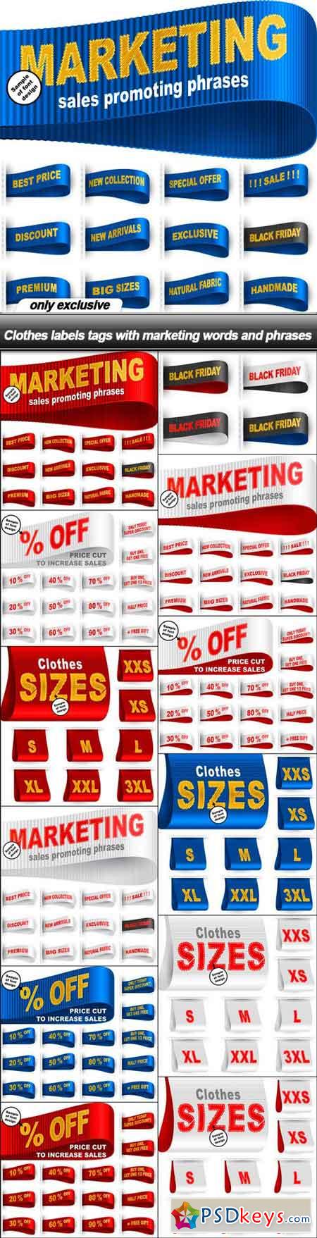 Clothes labels tags with marketing words and phrases - 13 EPS