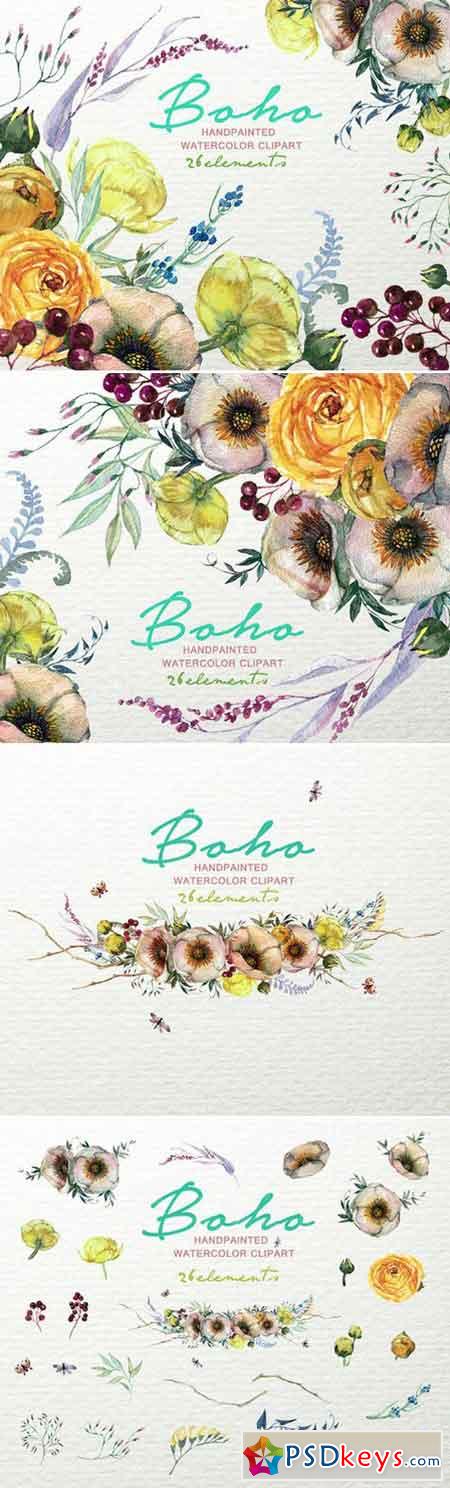 Boho Watercolor Floral Clipart F-49 964081