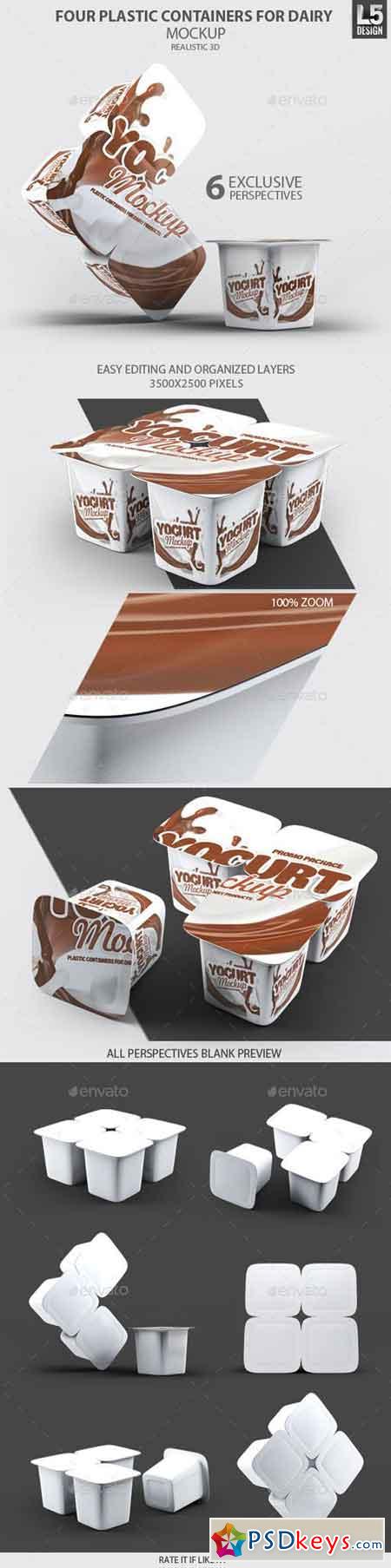 Four Plastic Container For Yogurt Mock-Up 10498797
