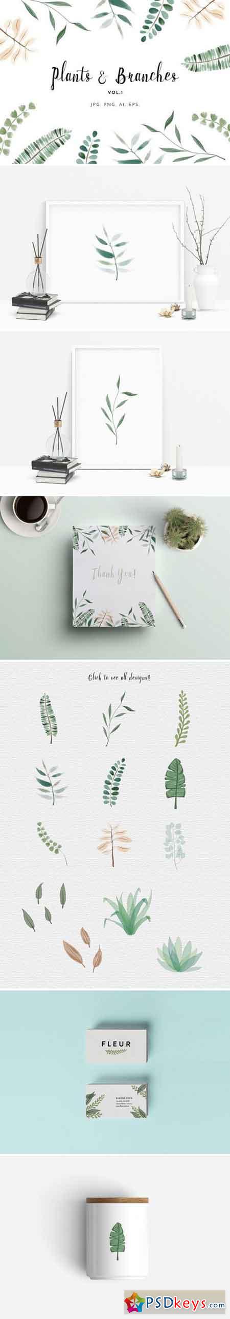 Watercolour Plants & Branches 679126 » Free Download Photoshop Vector ...