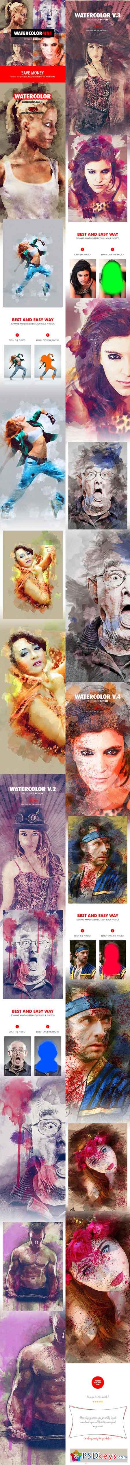 Watercolor - 4in1 Photoshop Actions Bundle V.1 18180095