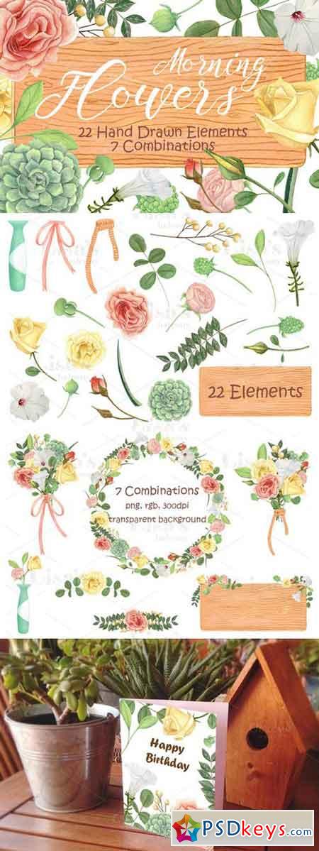 Morning Flowers-Floral Clip Art Set 1005674