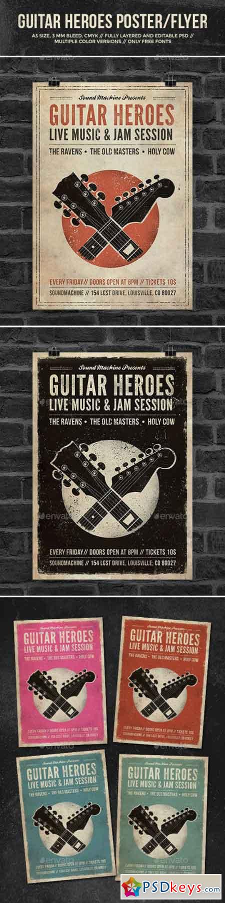 Guitar Heroes - Vintage Music Poster Flyer 7228925