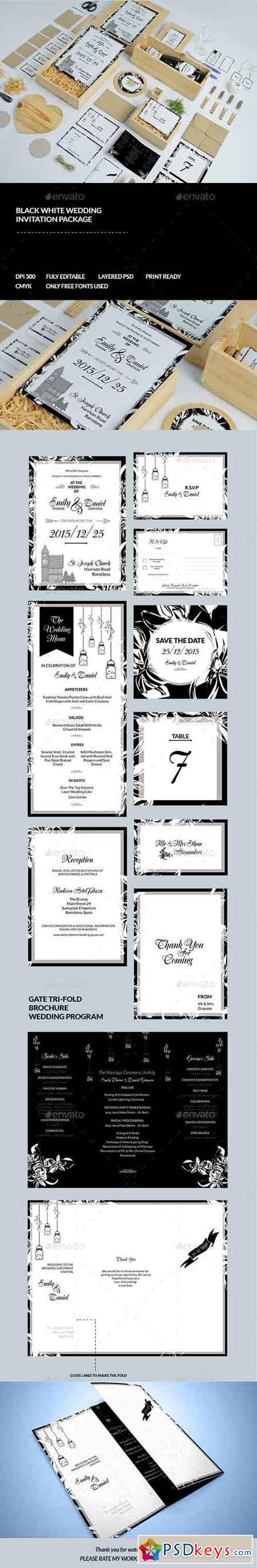 Black & White Wedding Invitation Pack 12140211