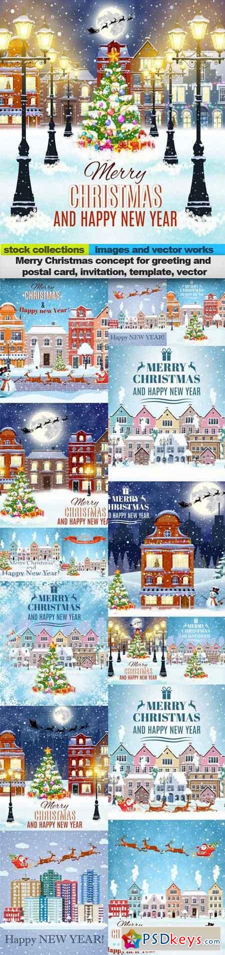 Merry Christmas concept for greeting and postal card, invitation, template, vector illustration, 15 x EPS