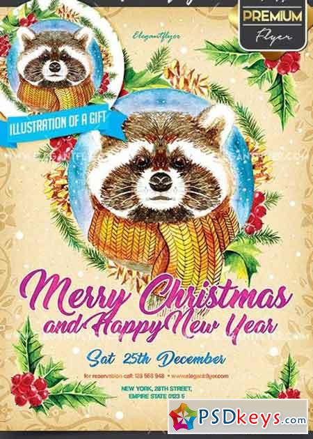 Merry Christmas and Happy New Year V5 Flyer PSD Template + Facebook Cover
