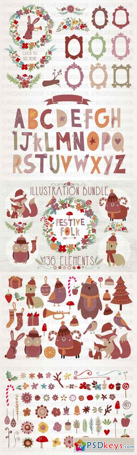 Festive Folk Illustration Bundle 452122