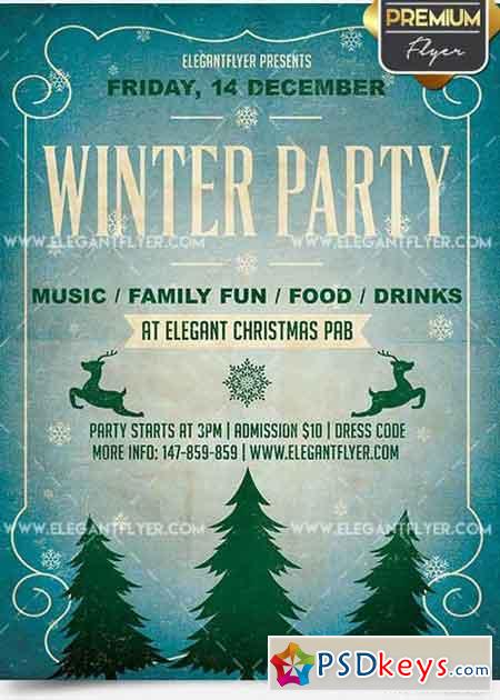 Winter Party Flyer PSD V11 Template + Facebook Cover