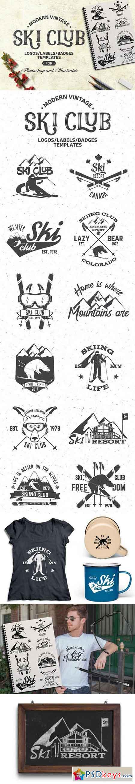 Vintage Ski Club Logos Labels Badges 1019173