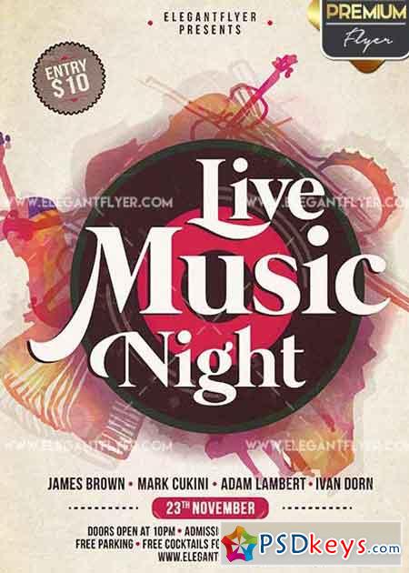 Live Music Night V5 Flyer PSD Template + Facebook Cover