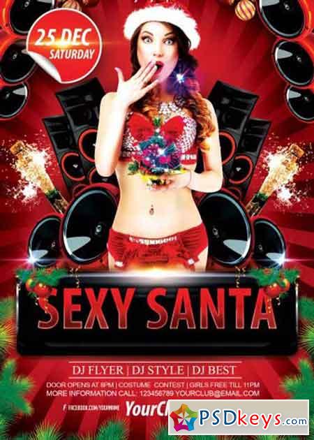 Sexy Santa Party PSD Flyer V2 Template with Facebook cover