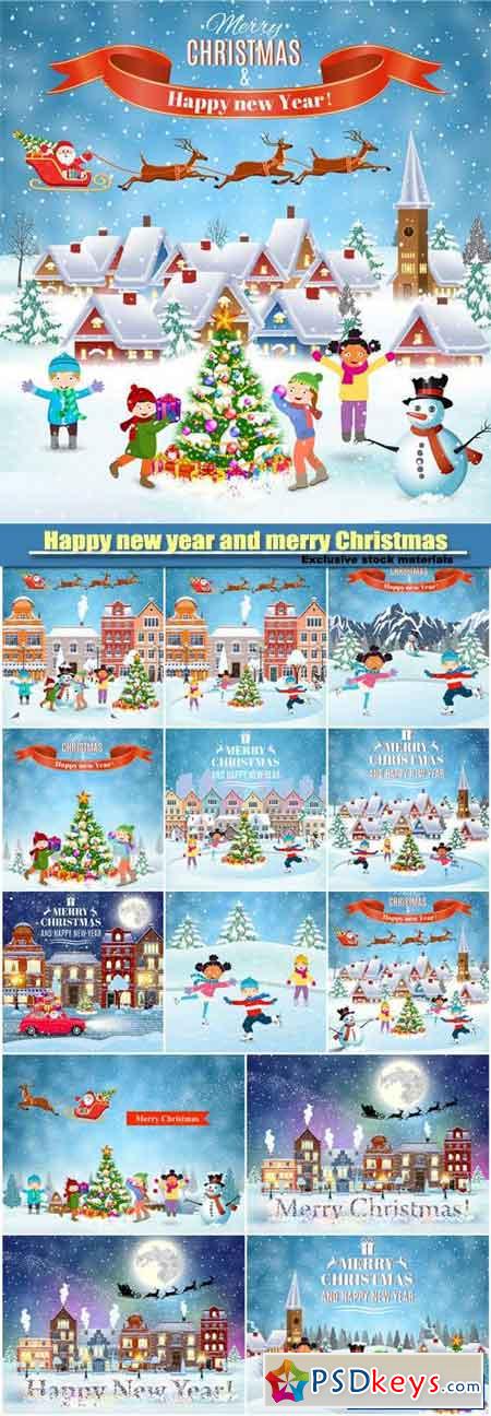 Happy new year and merry Christmas card design