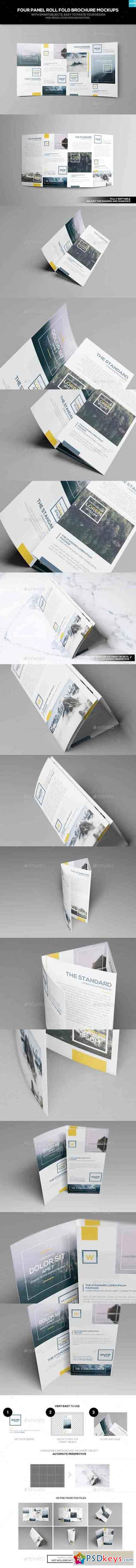 Four Panel Roll Fold Brochure Mockups 17374690