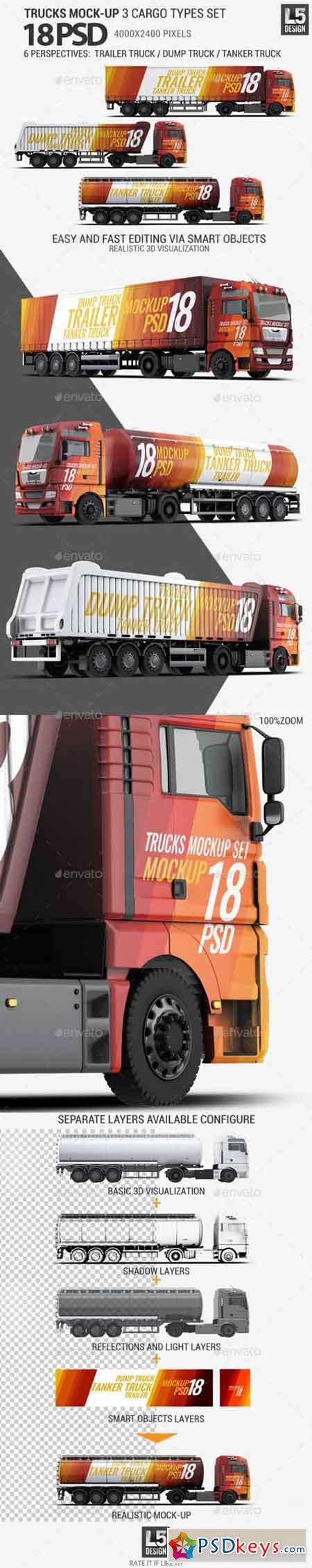 Trucks Mock-up 3 Cargo Types Set 12463437