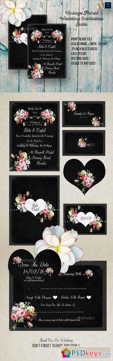 Vintage Floral Wedding Invitation Suite 14447556