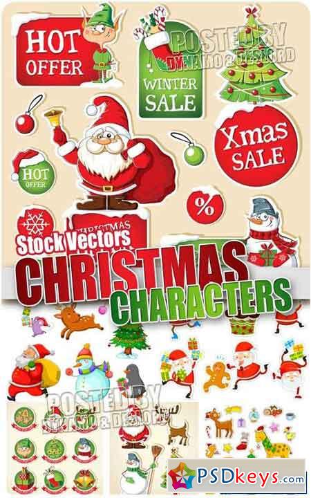 Xmas characters Santa and Snowmans - Stock Vectors