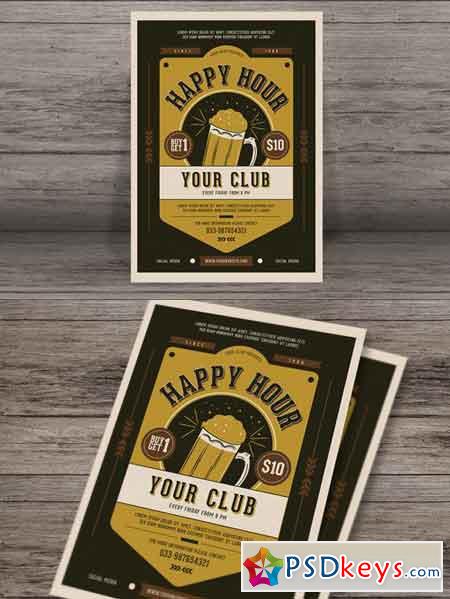 Vintage Happy Hour Beer Promotion Flyer