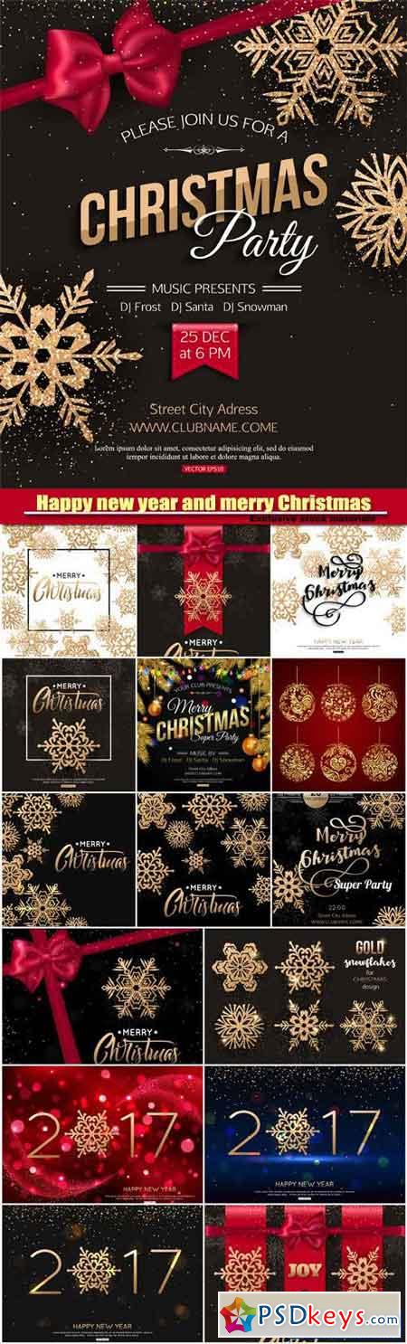 Merry Christmas and Happy new year vector, snowflakes background