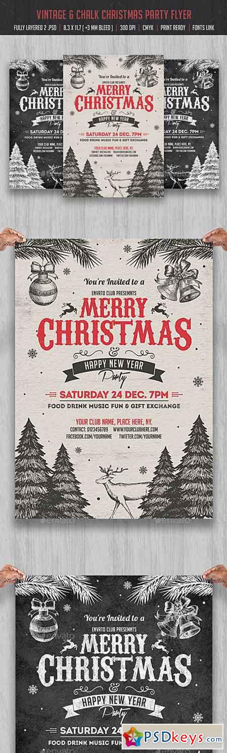Vintage & Chalk Christmas Party Flyer 18705378