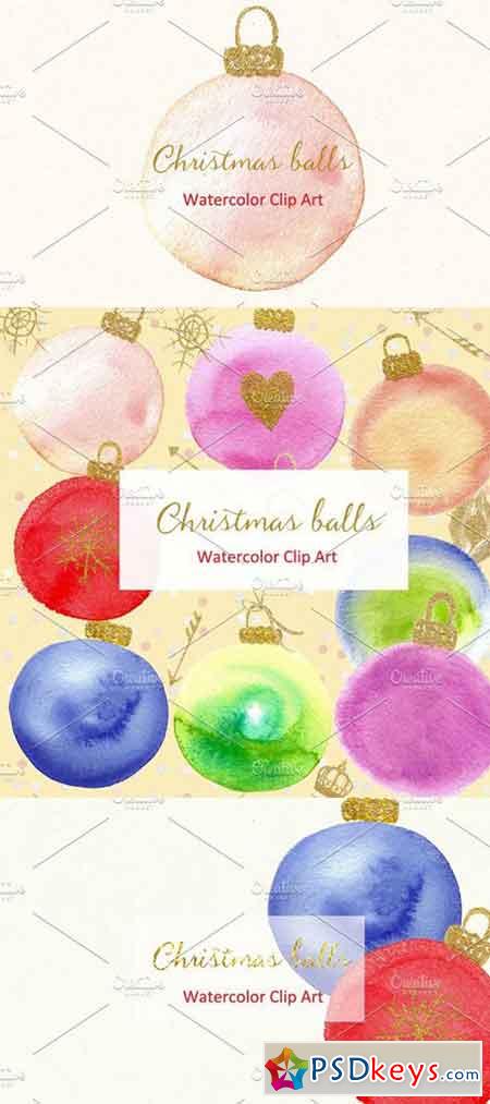 Christmas balls. Watercolor Clipart 407179