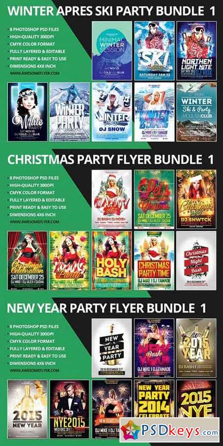 New Year, Winter, Christmas Flyer Template Bundle 1098099 1098355 1098841