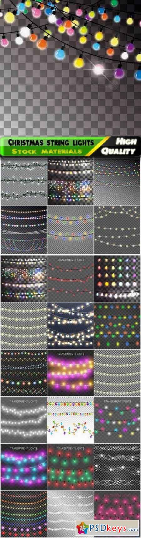 Christmas string lights and holiday light effect transparent 25 Eps