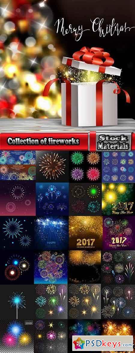 Collection of fireworks holiday new year Christmas flash explosion 25 EPS
