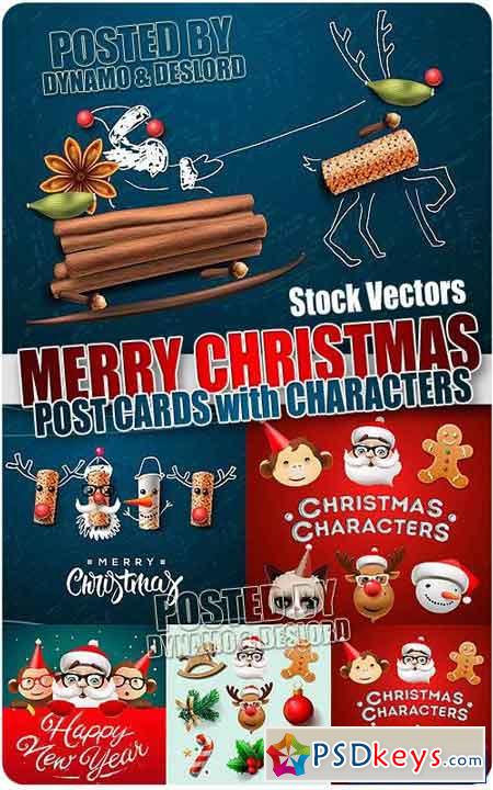 Christmas characters post cards - Stock Vectors