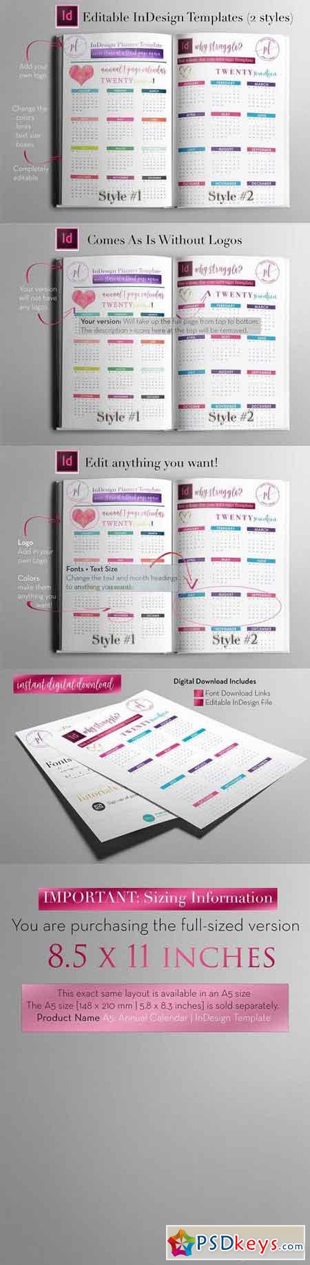 Annual Calendar InDesign Template 1113017