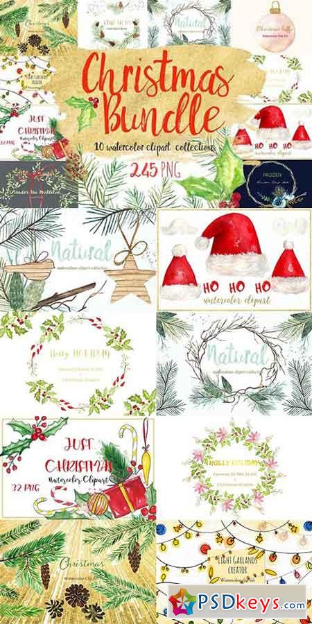 Christmas watercolor clipart bundle 1053189