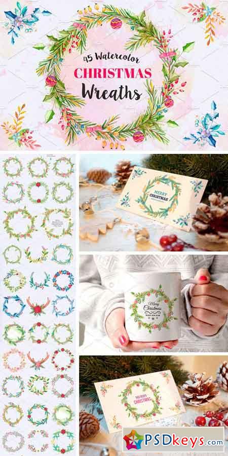 Watercolor Christmas Wreaths Bundle 1127263