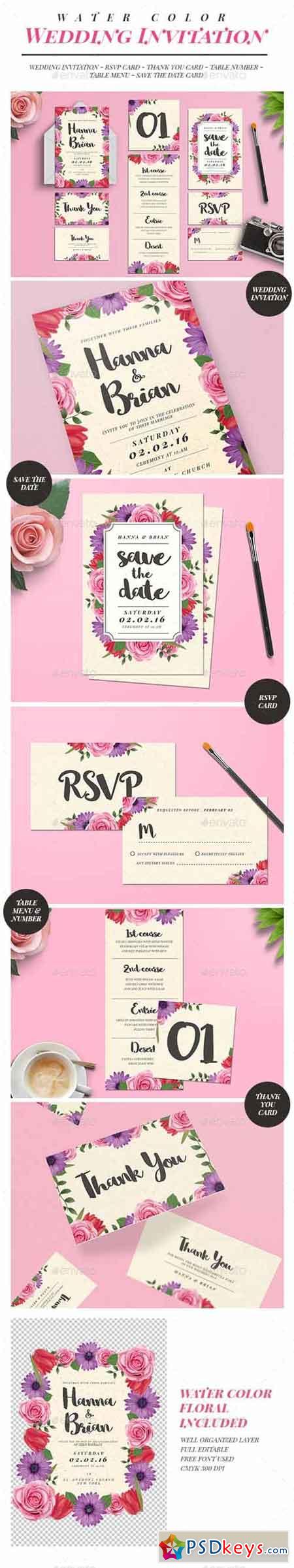 Watercolor Floral Wedding Invitation Suite 16212263