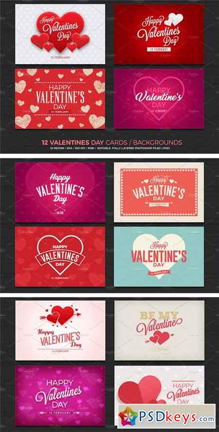 12 Valentines Day Cards Backgrounds 1140821
